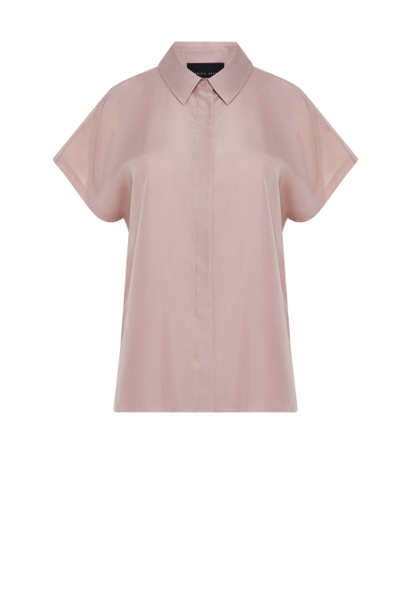 Różowa bluzka koszulowa z jedwabiu