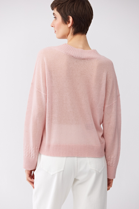 Jasnoróżowy sweter z wełną baby suri alpaki damski - Patrizia Aryton Jasnoróżowy sweter z wełną baby suri alpaki damski - Patrizia Aryton