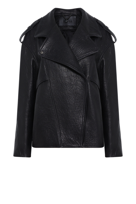 Czarna skórzana kurtka z pagonami Czarna skórzana kurtka z pagonami