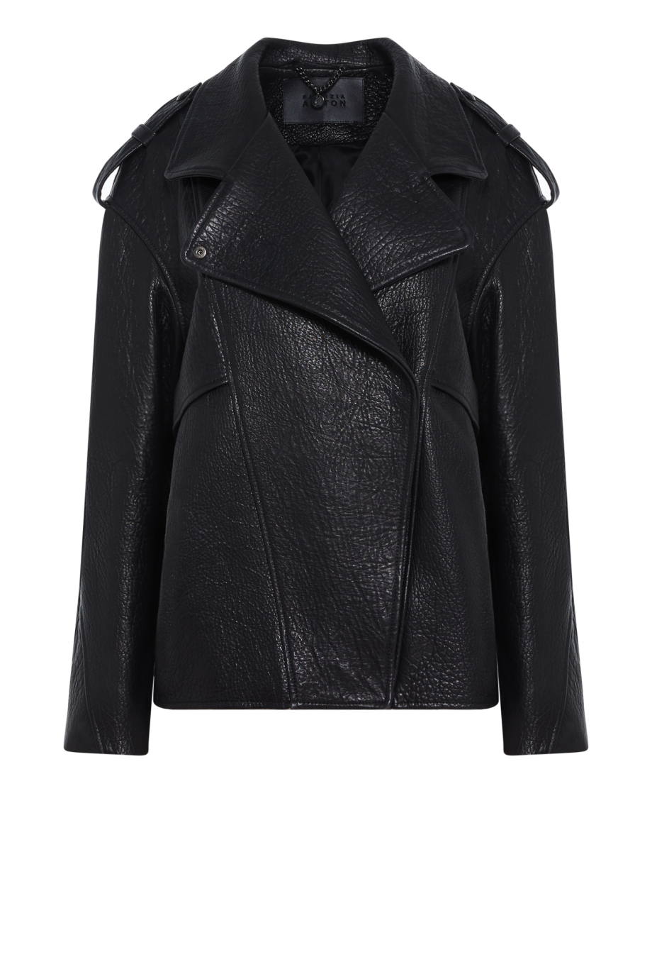 Czarna skórzana kurtka z pagonami Czarna skórzana kurtka z pagonami