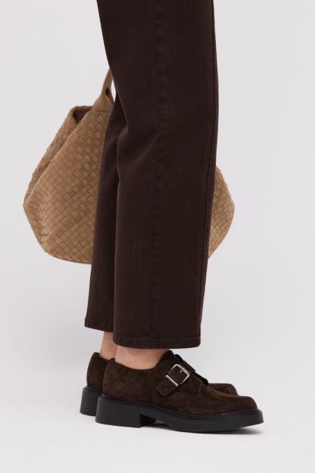 Monk shoes z brązowej skóry zamszowej damskie - Patrizia Aryton