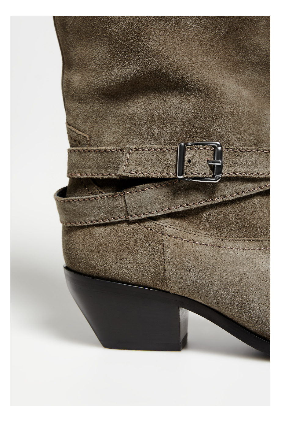 Zamszowe zielone kozaki z paskiem i klamrą damskie - Patrizia Aryton Zamszowe zielone kozaki z paskiem i klamrą damskie - Patrizia Aryton