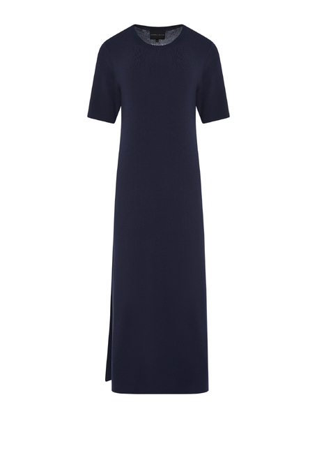 Granatowa dzianinowa sukienka midi