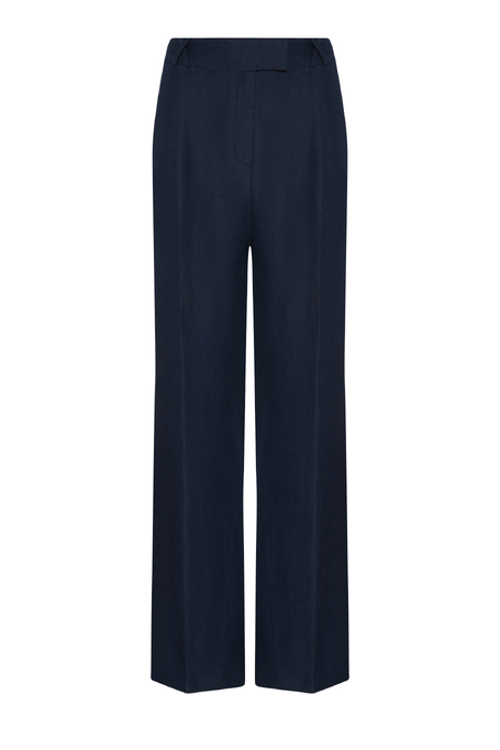 Granatowe spodnie do garnituru z wełny i lnu damskie - Patrizia Aryton