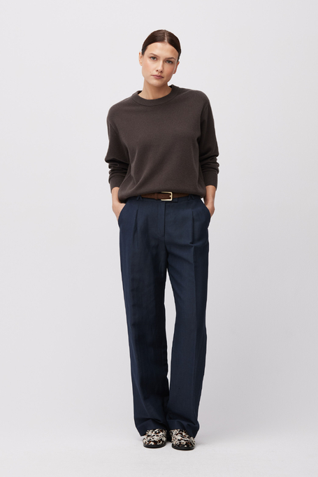 Granatowe spodnie do garnituru z wełny i lnu damskie - Patrizia Aryton