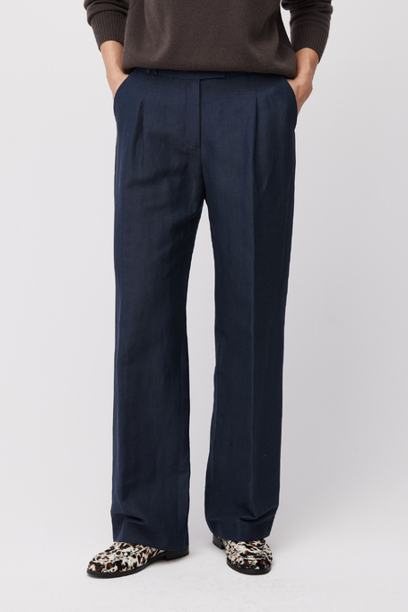 Granatowe spodnie do garnituru z wełny i lnu damskie - Patrizia Aryton