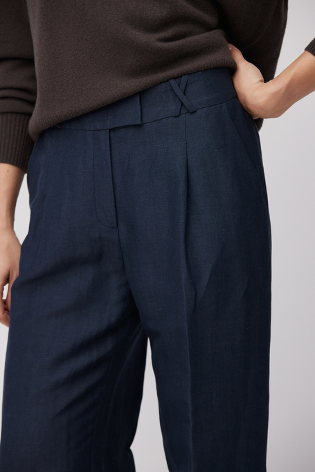 Granatowe spodnie do garnituru z wełny i lnu damskie - Patrizia Aryton