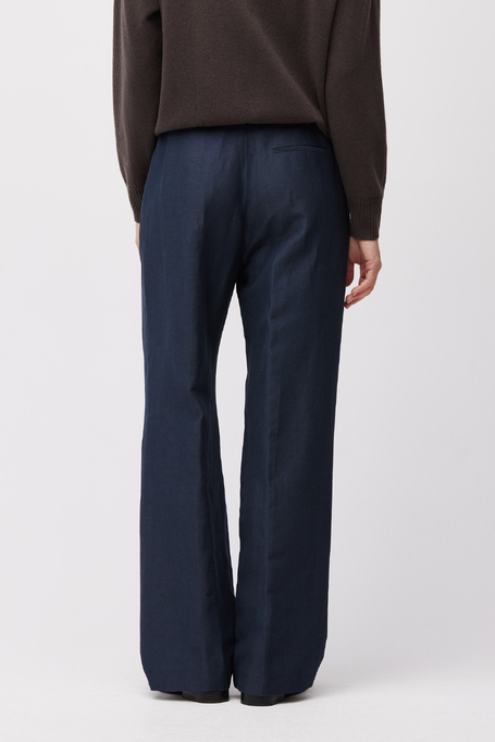 Granatowe spodnie do garnituru z wełny i lnu damskie - Patrizia Aryton
