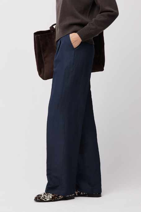 Granatowe spodnie do garnituru z wełny i lnu damskie - Patrizia Aryton