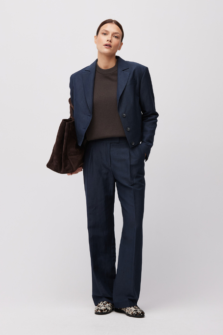 Granatowe spodnie do garnituru z wełny i lnu damskie - Patrizia Aryton