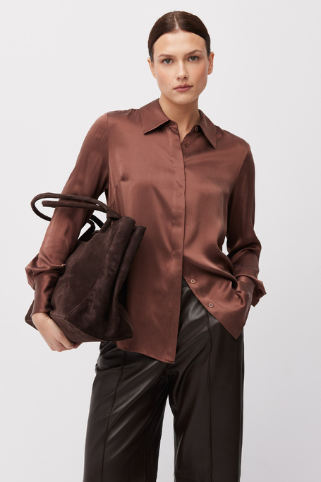Brązowa luźna koszula z jedwabiu