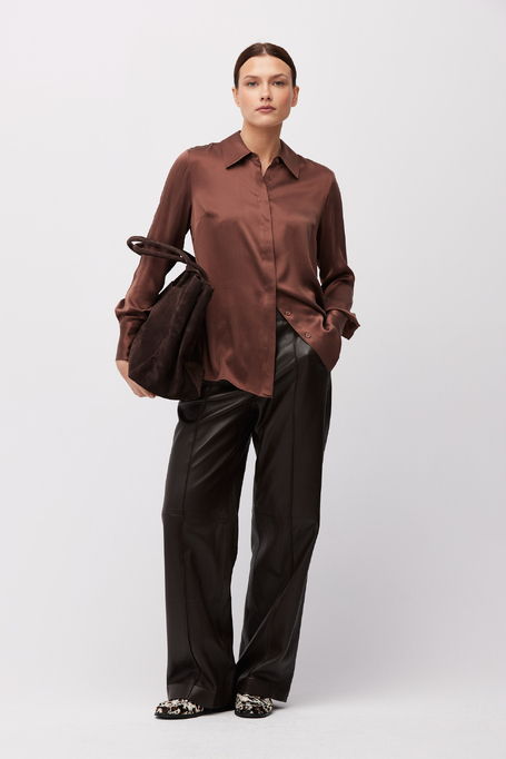 Brązowa luźna koszula z jedwabiu