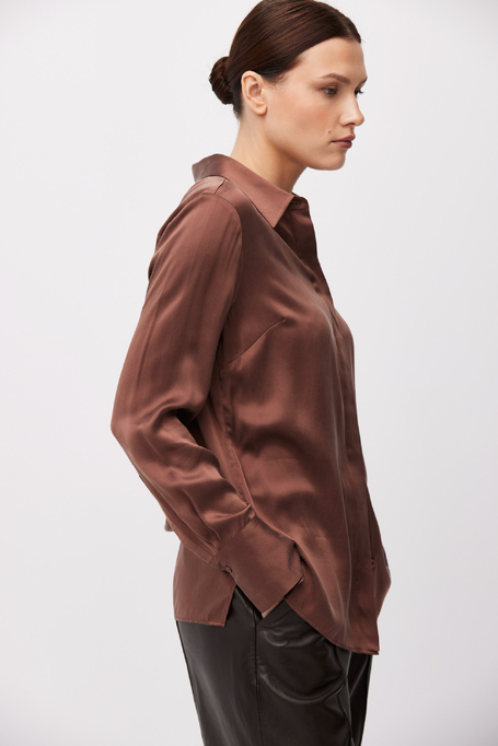 Brązowa luźna koszula z jedwabiu Brązowa luźna koszula z jedwabiu