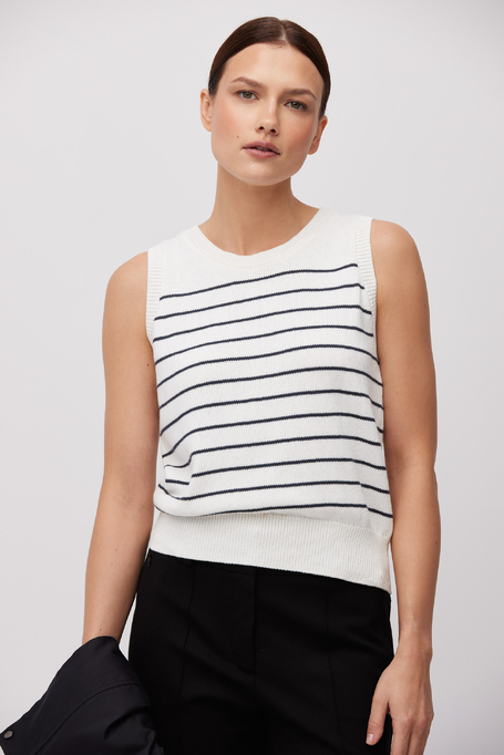 Biała bawełniana bluzka w czarne paski