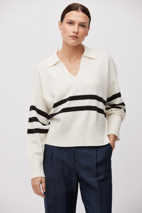 Biała bluzka w paski z wełny merynosowej