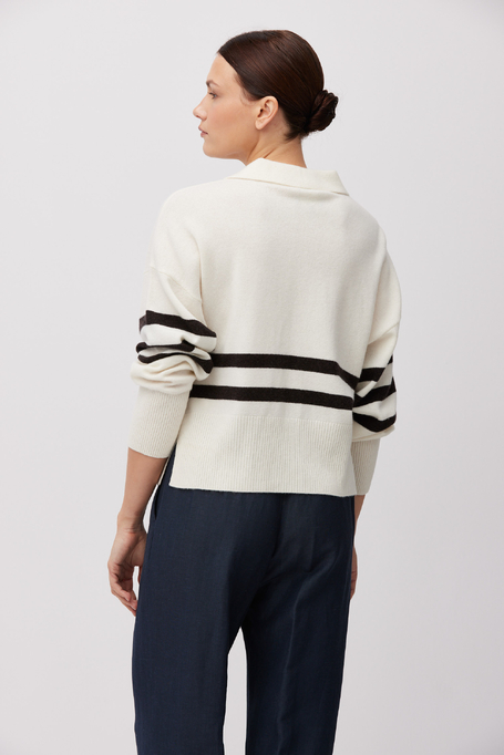 Biała bluzka w paski z wełny merynosowej