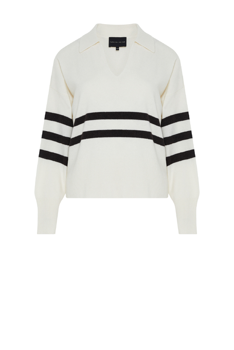 Biała bluzka w paski z wełny merynosowej