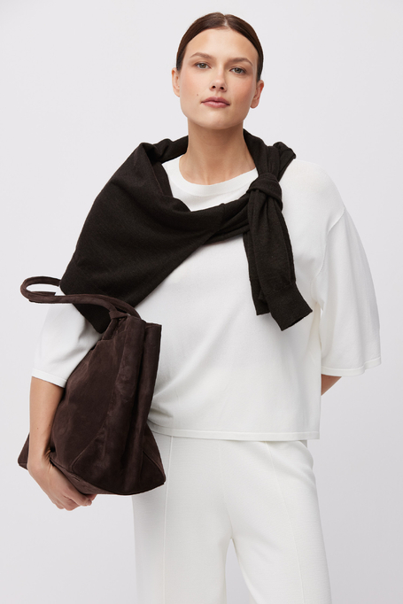 Biała dzianinowa bluzka z okrągłym dekoltem damska - Patrizia Aryton