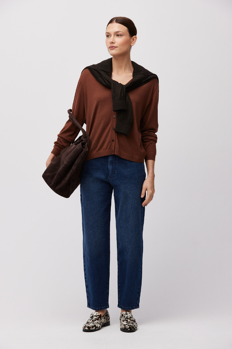 Brązowy kardigan z mieszanki jedwabiem i kaszmirem