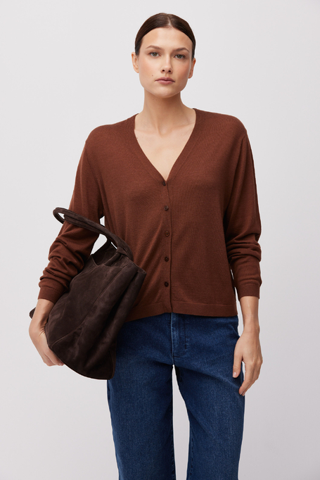 Brązowy kardigan z mieszanki jedwabiem i kaszmirem