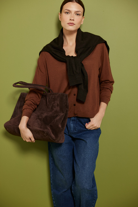 Brązowy kardigan z mieszanki jedwabiem i kaszmirem