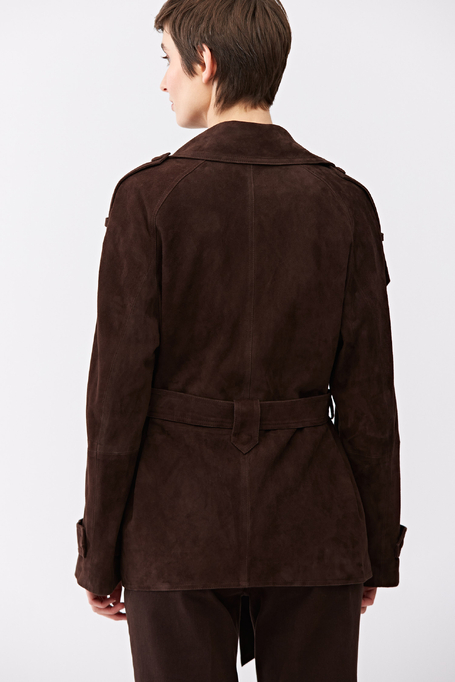 Brązowa skórzana kurtka z paskiem damska - Patrizia Aryton