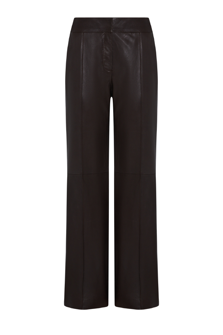 Brązowe spodnie skórzane z szeroką nogawką