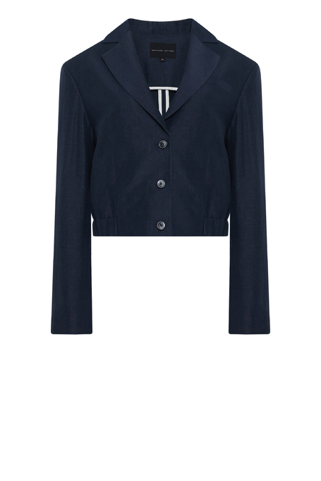 Granatowy żakiet jednorzędowy z wełną i lnem damski - Patrizia Aryton