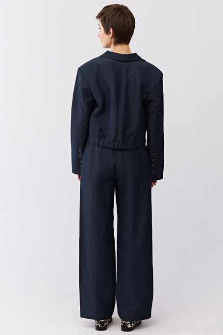 Granatowy żakiet jednorzędowy z wełną i lnem damski - Patrizia Aryton