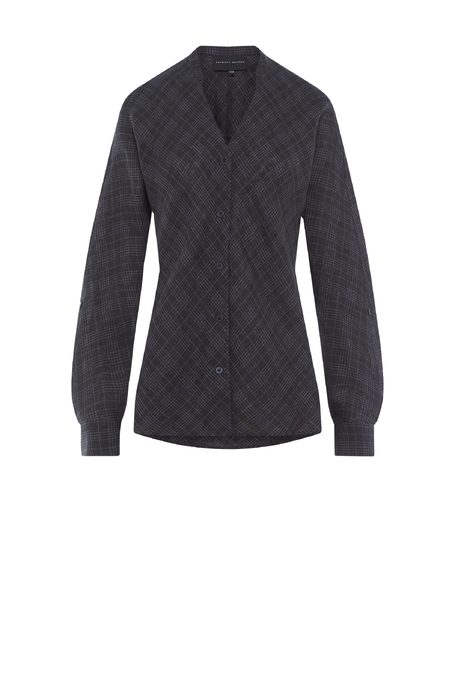 Lniana czarna bluzka w kratę