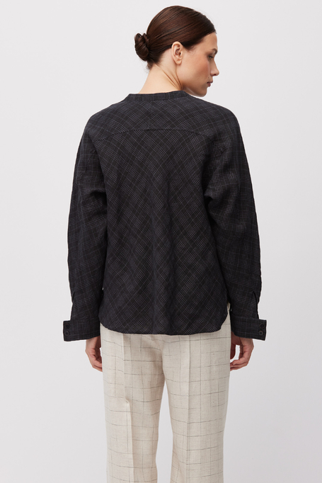 Lniana czarna bluzka w kratę