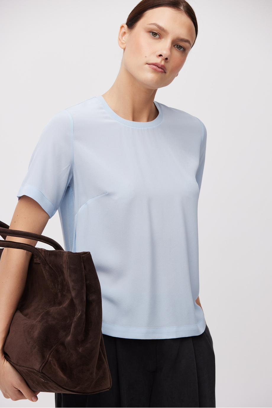 Niebieska bluzka Brigette z jedwabiem damska - Patrizia Aryton Niebieska bluzka Brigette z jedwabiem damska - Patrizia Aryton