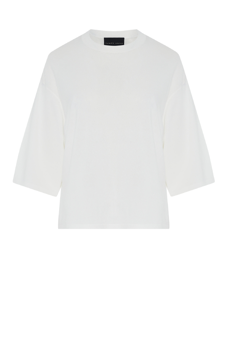 Biała dzianinowa bluzka z okrągłym dekoltem damska - Patrizia Aryton