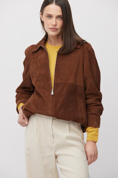 Brązowa kurtka ze skóry zamszowej