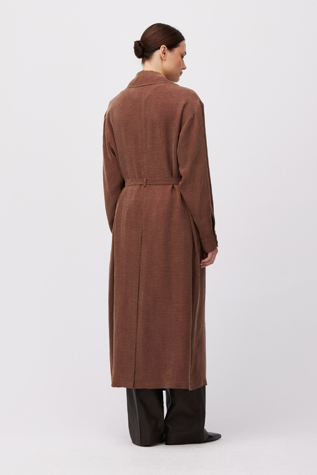 Brązowy płaszcz z mieszanki lyocellu i lnu damski - Patrizia Aryton