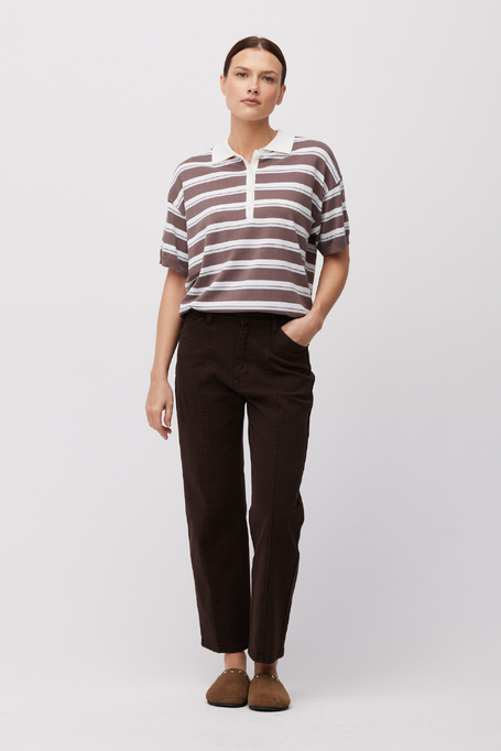 Bluzka w paski z kołnierzykiem polo damska - Patrizia Aryton