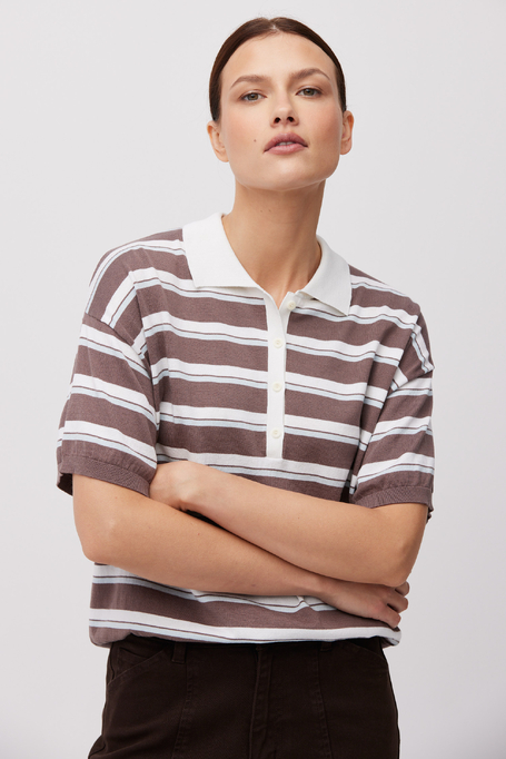 Bluzka w paski z kołnierzykiem polo damska - Patrizia Aryton