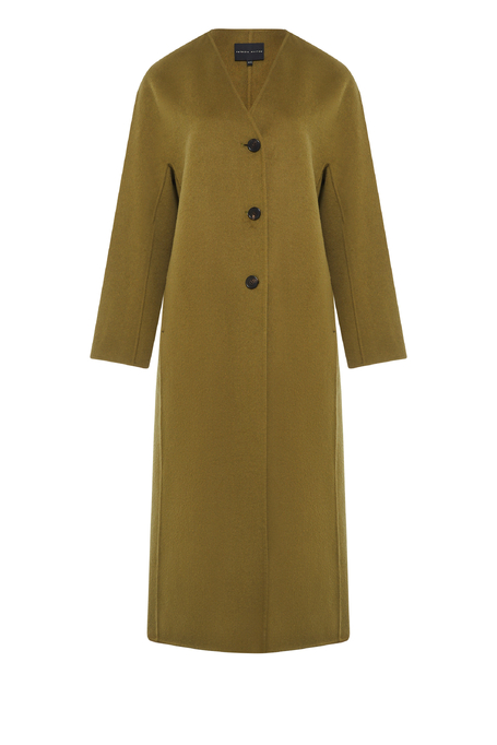 Zielony płaszcz z jedwabiem doubleface damski - Patrizia Aryton Zielony płaszcz z jedwabiem doubleface damski - Patrizia Aryton