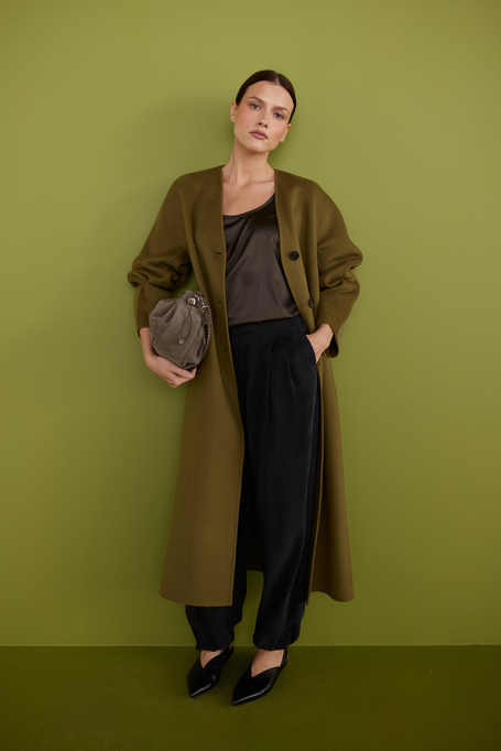 Zielony płaszcz z jedwabiem doubleface damski - Patrizia Aryton