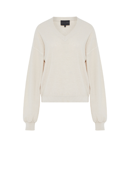 Bluzka z dekoltem w szpic z jedwabiem i lyocellem damska - Patrizia Aryton Bluzka z dekoltem w szpic z jedwabiem i lyocellem damska - Patrizia Aryton