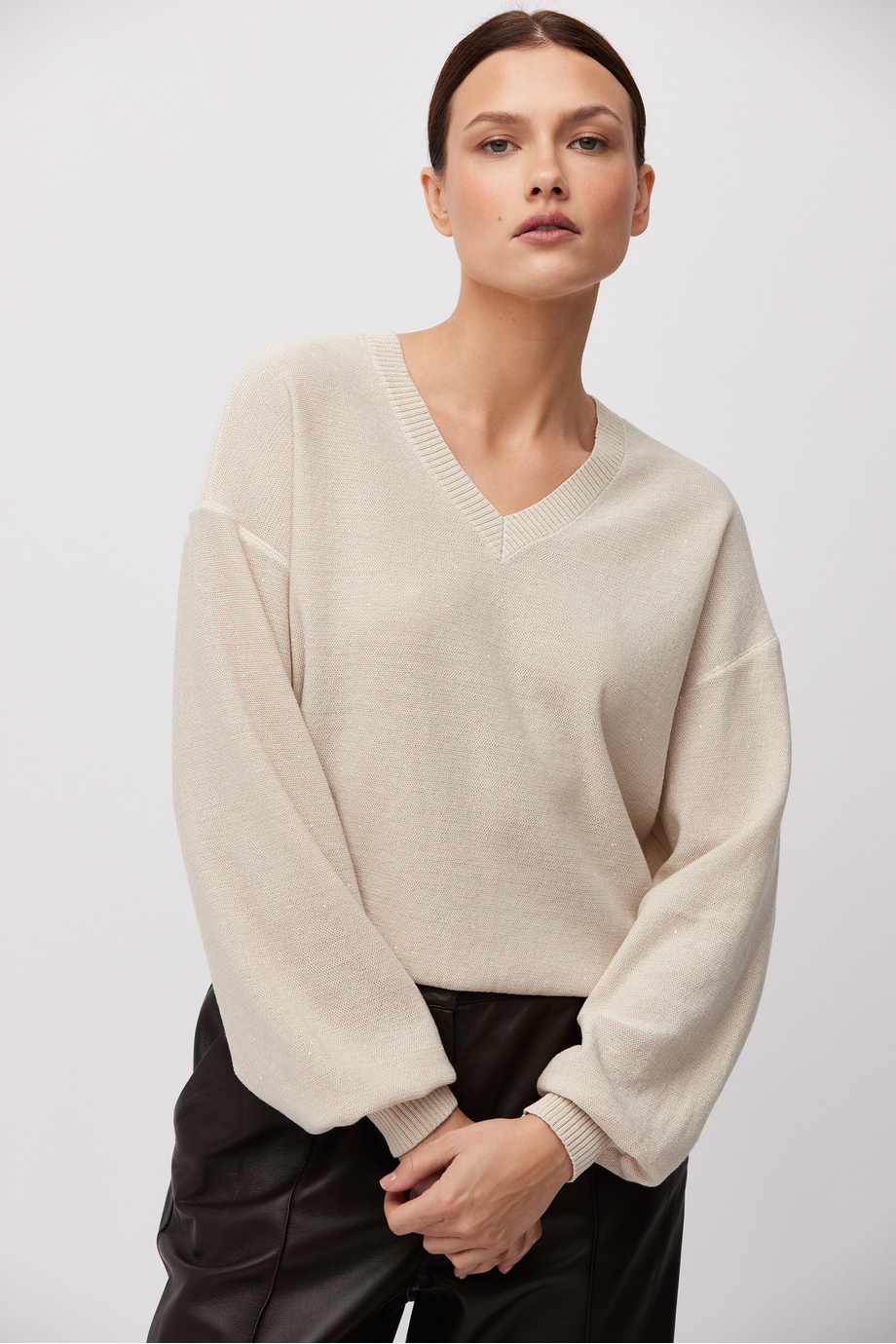 Bluzka z dekoltem w szpic z jedwabiem i lyocellem Bluzka z dekoltem w szpic z jedwabiem i lyocellem