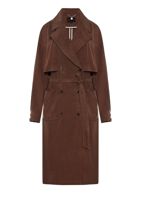 Brązowy płaszcz z mieszanki lyocellu i lnu damski - Patrizia Aryton