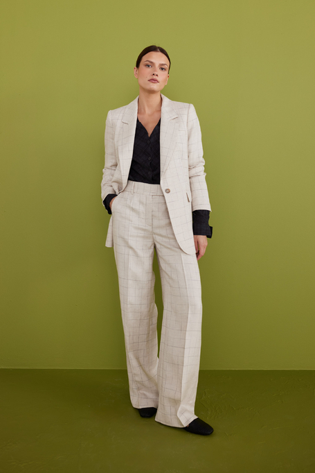 Szerokie spodnie w kratę do garnituru damskie - Patrizia Aryton