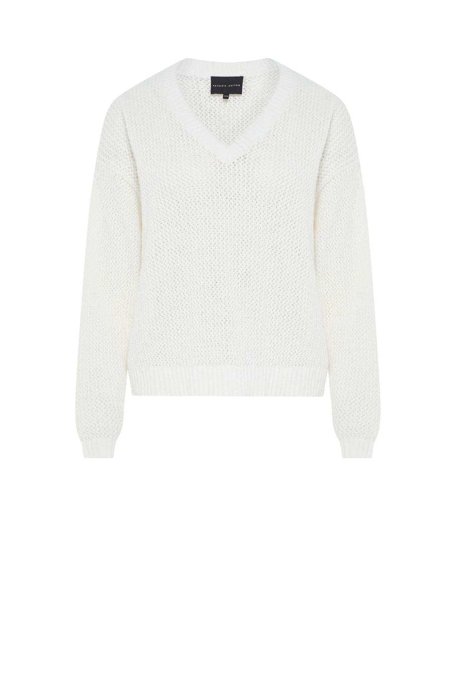 Biały ażurowy sweter z dekoltem w szpic damski - Patrizia Aryton Biały ażurowy sweter z dekoltem w szpic damski - Patrizia Aryton