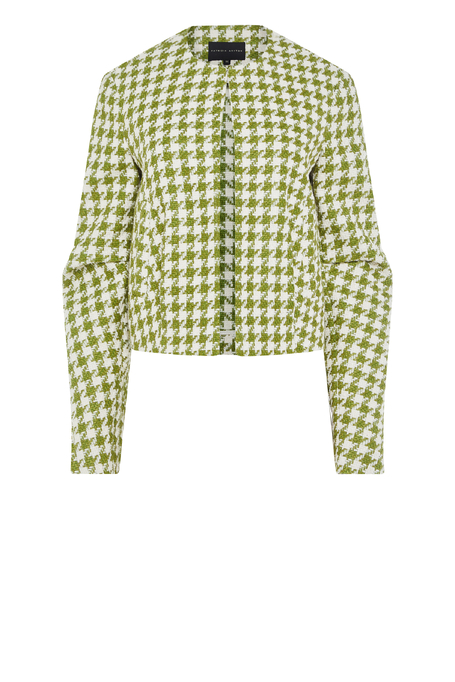 Pudełkowy żakiet z bawełny i lnu w zieloną pepitkę damski - Patrizia Aryton
