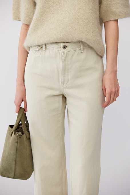 Zielone szerokie spodnie z lnem damskie - Patrizia Aryton