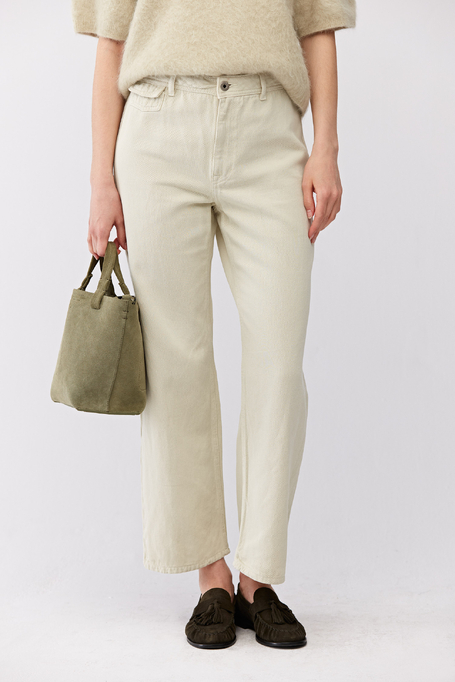 Zielone szerokie spodnie z lnem damskie - Patrizia Aryton