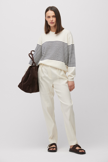 Białe spodnie z lnem damskie - Patrizia Aryton