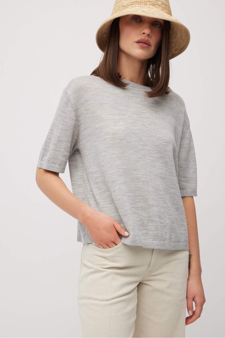 Szara bluzka z jedwabiem i kaszmirem damska - Patrizia Aryton Szara bluzka z jedwabiem i kaszmirem damska - Patrizia Aryton