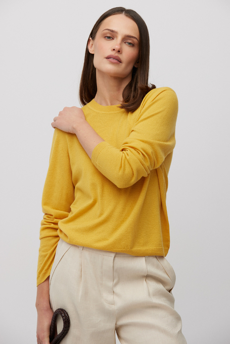 Żółta bluzka z wełny merynosowej z długim rękawem damska - Patrizia Aryton